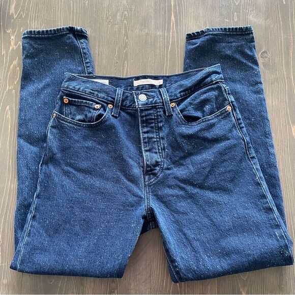 Levis Premium Denim Wedgie Dark Wash High Waist Speckled Jeans Size 27 - Picture 3 of 7